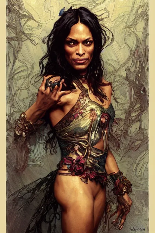 Prompt: Rosario Dawson portrait, fantasy, elegant, intricate, by Stanley Artgerm Lau, greg rutkowski, thomas kindkade, alphonse mucha, loish, norman Rockwell