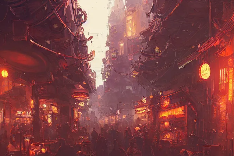 bustling underbelly of a thriving steampunk city by | Stable Diffusion ...