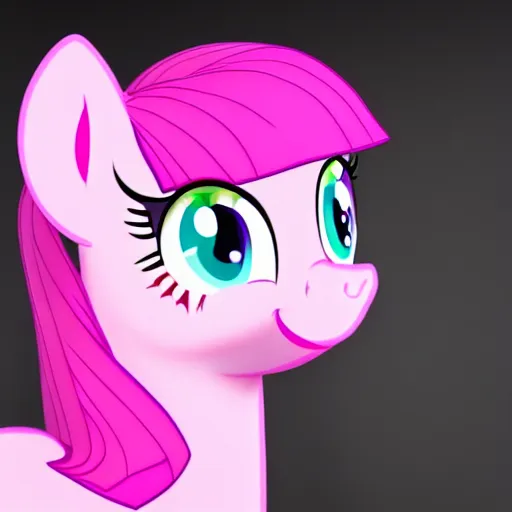 Image similar to still photo of pinky pie from my little pony eating pizza, highly detailed, photorealistic portrait, bright studio setting, studio lighting, crisp quality and light reflections, unreal engine 5 quality render