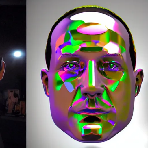 Image similar to a 3d human head made up of shiny holograms