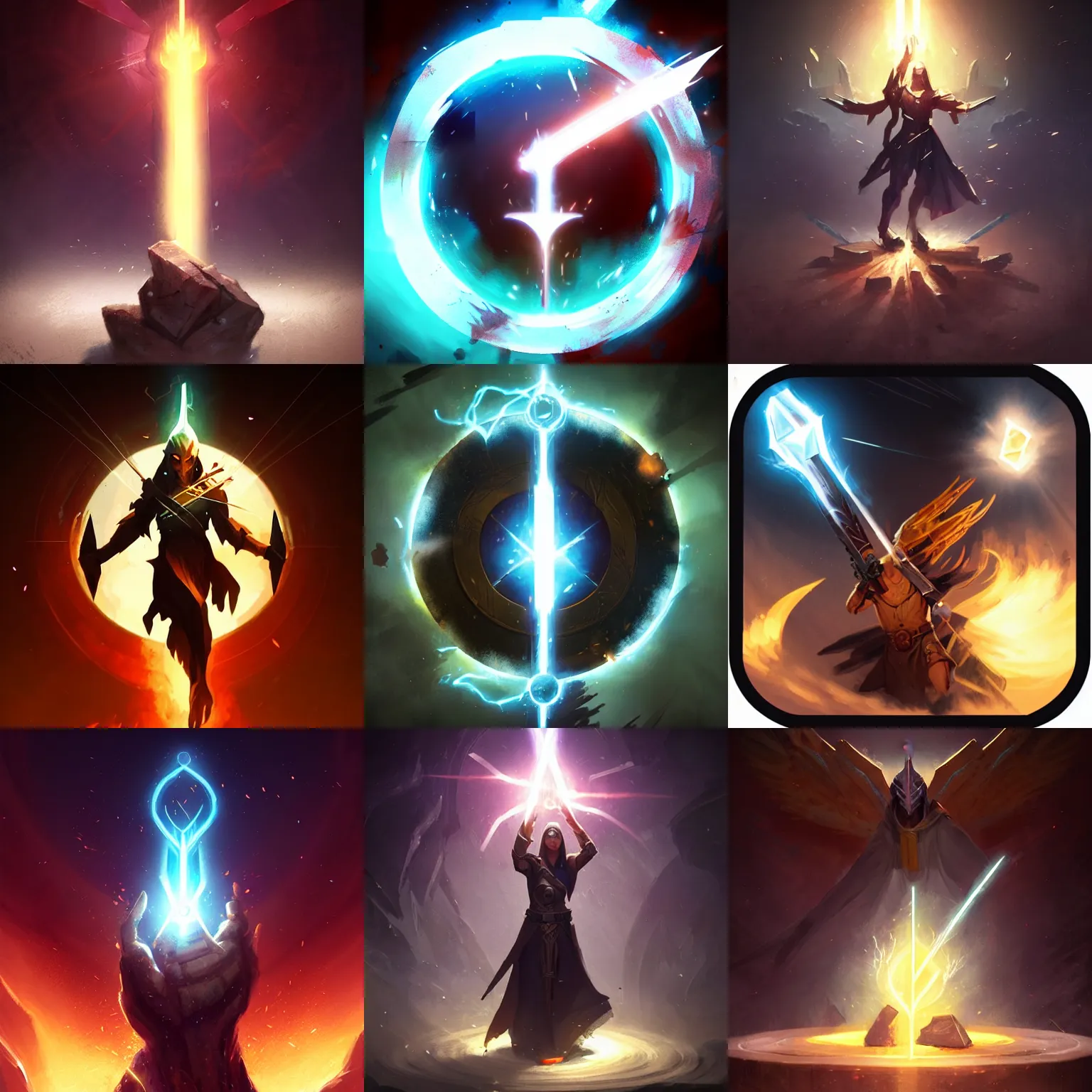 Prompt: holy light strike, magic the gathering style, fantasy game spell icon, by greg rutkowski