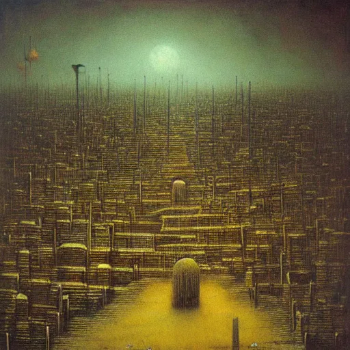 Image similar to eerie town by Beksinski