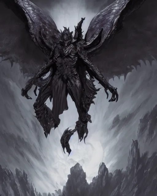 Image similar to Gargoyle Vampire Angel, D&D, artstation, fantasy, magic the gathering artwork, cinematic lighting, centered, symmetrical, highly detailed, digital painting, , concept art, smooth, sharp focus, illustration, volumetric lighting, epic Composition, 8k, art by Akihiko Yoshida and Greg Rutkowski and Craig Mullins, oil painting, cgsociety