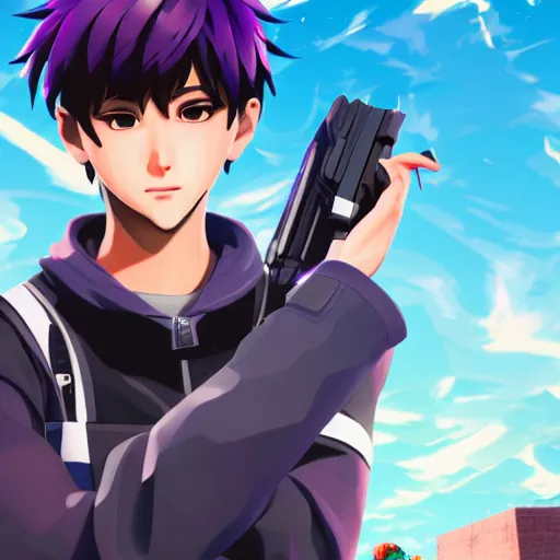 Prompt: shinji ikari playing fortnite, digital artwork, pixiv, 8k