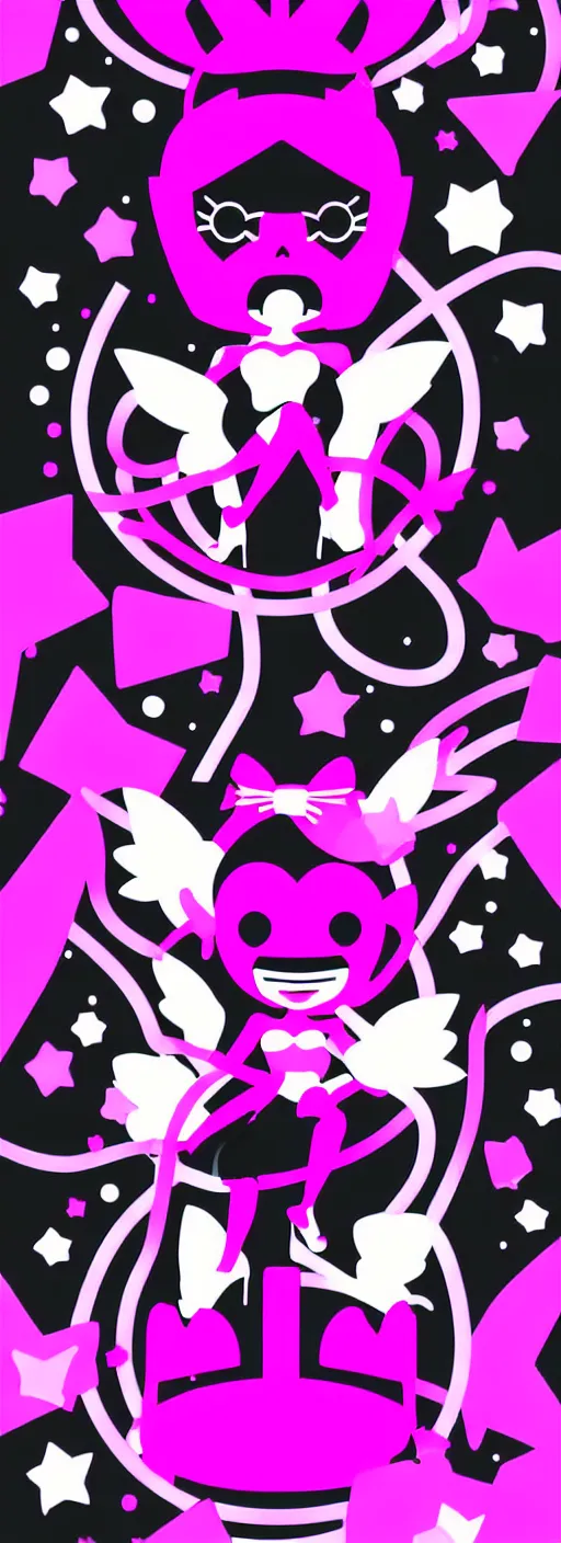 Image similar to digital illustration, kawaii cyber pixie, vector, white and black and fuchsia colors, y 2 k aesthetic, graphic design, typography logotype
