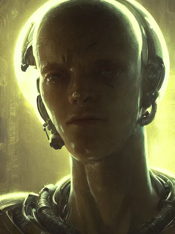 Prompt: portrait of a young male android from alien isolation, art by ryo shiotani and greg rutkowski, intricate, beautiful, cute, cinematic lighting, vintage art by serge ivanoff, high resolution, very detailed