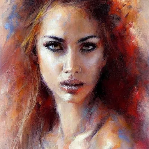 Prompt: portrait of beautiful confident women with deep eyes, perfect cinematic light, hard brush, by henry asencio