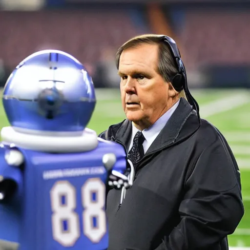 Prompt: Coach Belichick with a robotic head