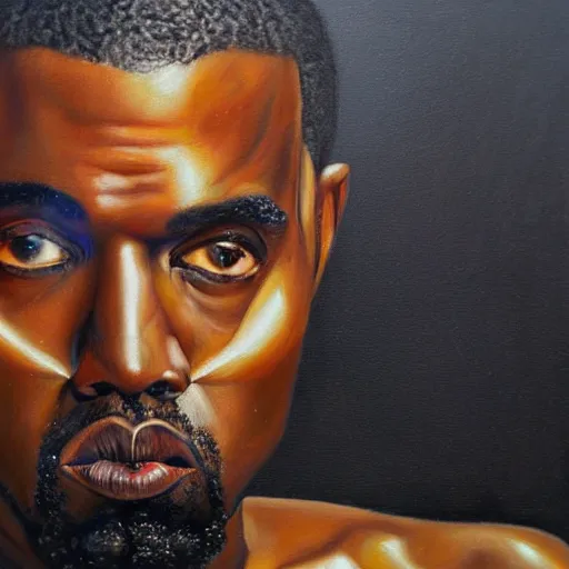 Prompt: a realistic oil painting of a cybernetic kanye west cyborg, surrealism portrait, close up