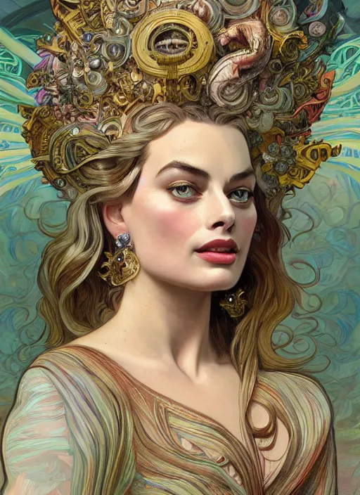 Prompt: Margot Robbie as God of Beauty, cute, fantasy, intricate, elegant, highly detailed, digital painting, 4k, HDR, concept art, smooth, sharp focus, illustration, art by alphonse mucha,artgerm, H R Giger