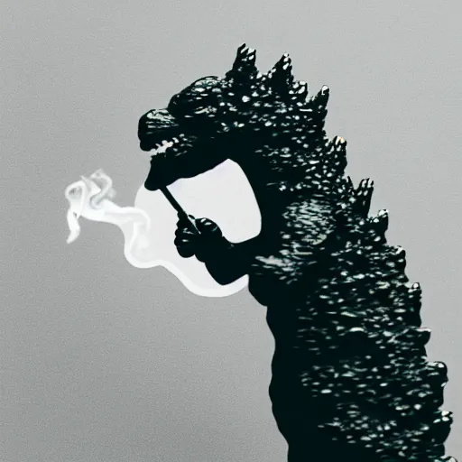 Image similar to godzilla smoking a joint, 5 5 mm