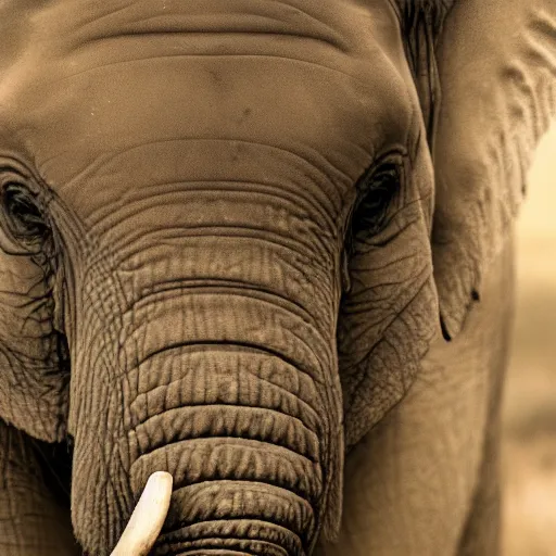 Image similar to a detailed, close - up photograph of an elephant with tiger skin