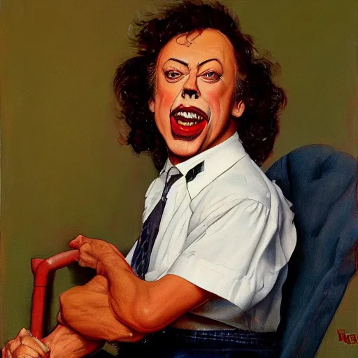 Prompt: painting of Tim Curry in the style of Norman Rockwell , 8k high definition high quality