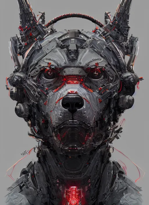 Prompt: high intricate portrait of a cyborg hellhound, maria panfilova, andrea savchenko, mike kime, ludovic plouffe, qi sheng luo, oliver cook, makoto shinkai, trending on artstation