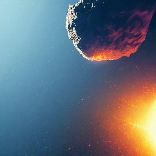 Prompt: satellite photo of a meteor hitting the planet earth, movie still, apocalyptic, cinematic, intense, detailed, space trash, epic light, 4 k, 8 k, by michel bay,