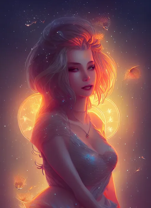 Image similar to a goddess of the night surrounded by fireflies, highly detailed, artgerm style, artstation, soft light, sharp focus, illustration, character design, concept art