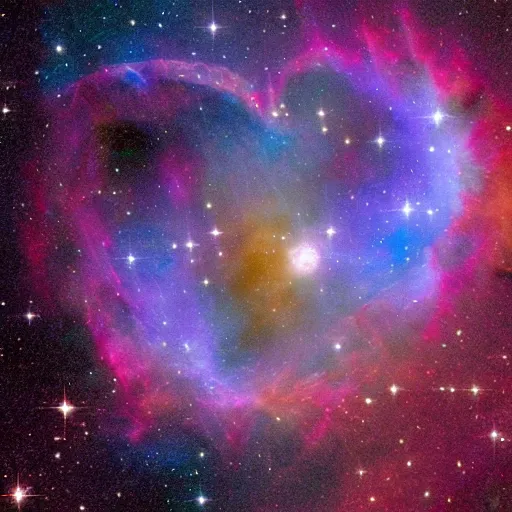 Prompt: a heart shaped space nebula, taken with hubble telescope,
