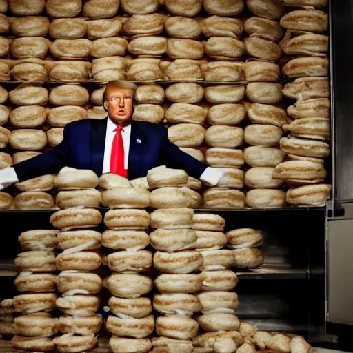 Prompt: Donald trump sitting on a pile of hamburgers in a bank vault, AP photography