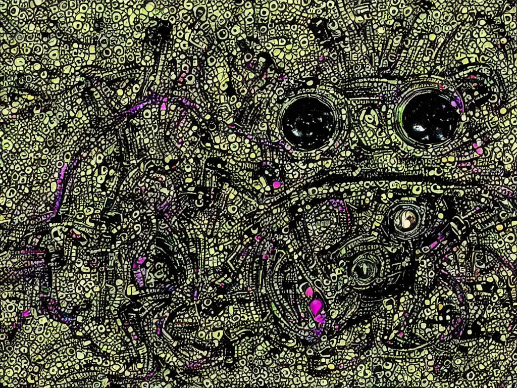 Image similar to a cyborg frog made from synthesizer parts in a dmt trip