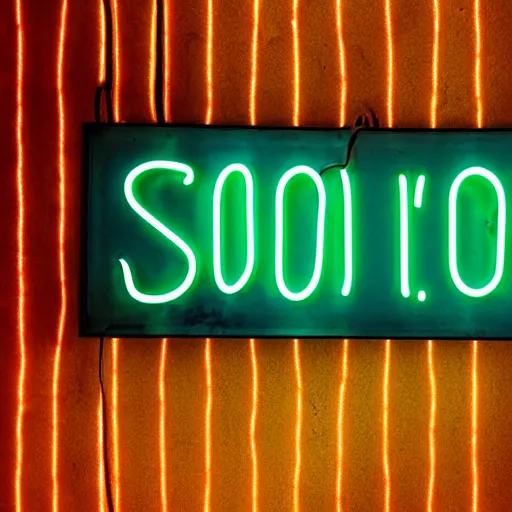 Prompt: neon sign that reads 'soon'