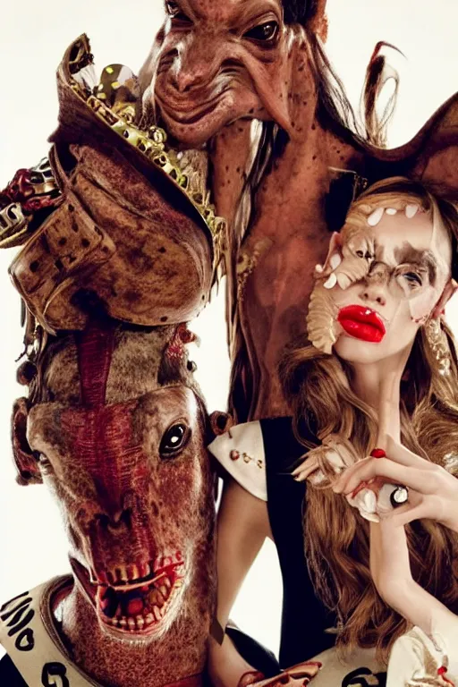 Image similar to dolce & gabbana campaign featuring jar jar binks as a female cowgirl, long eyeslashes, huge juicy lips, big seductive eyes, shot by mario testino, realistic vfx simulation