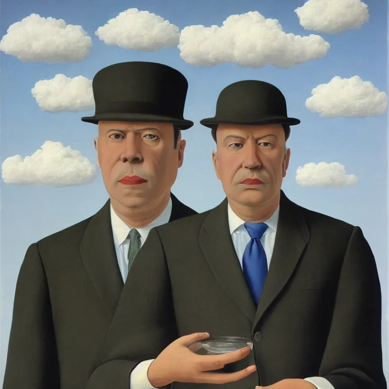 Image similar to portrait of a man made out of clouds in a suit, by rene magritte, detailed painting, hd, hq, high resolution, high detail, 4 k, 8 k