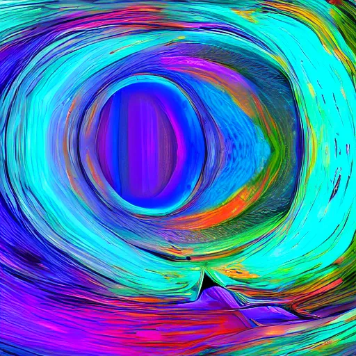 Image similar to a colourful abyss, landscape, digital art, detailed
