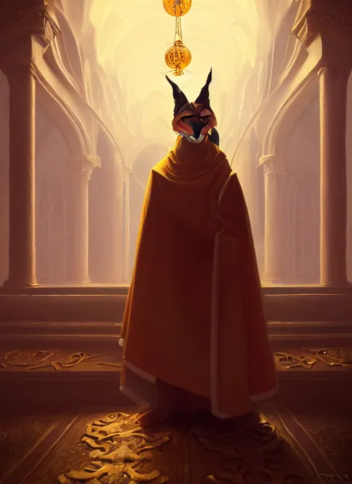 Prompt: surrealistic portrait of anthropomorphic caracal in golden priest clothes wearing vr in orthodox church, bokeh, foggy, dynamic lighting, darkness, ambients, dramatic, foggy, heavy bokeh and blur, cinematic, depth of field, art by bussiere rutkowski andreas rocha