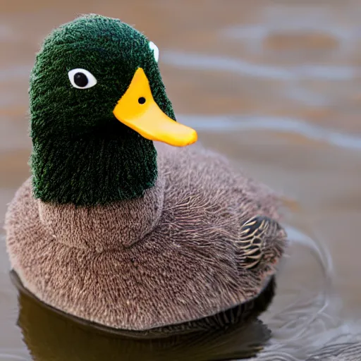 Image similar to extremely detailed photo of a duck wearing a fuzzy sweater, Sigma 80mm, cute