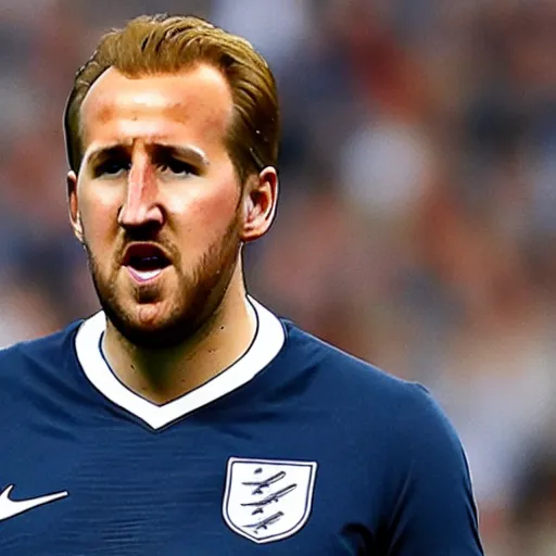Image similar to photograph of harry kane with a gigantic chin, his chin goes all the way to the floor