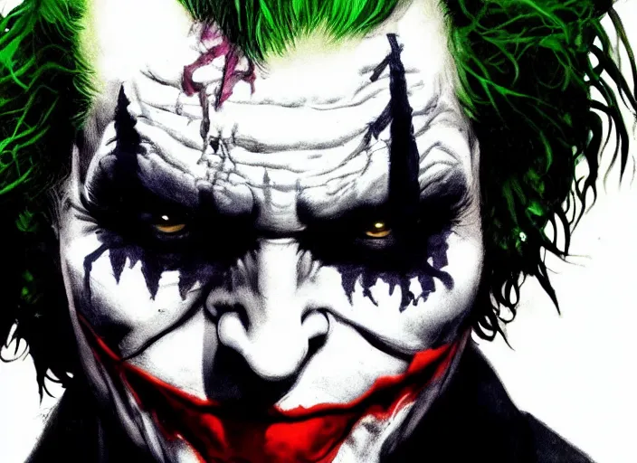 Image similar to a highly detailed beautiful portrait of the joker by yoji shinkawa