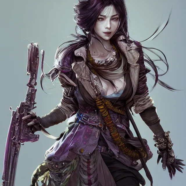 Prompt: the portrait of chaotic neutral very colorful smiling female rogue assassin as unimaginably beautiful, gorgeous, elegant, realistic young anime girl, an ultrafine hyperdetailed illustration by kim jung gi, irakli nadar, detailed faces, intricate linework, octopath traveler, final fantasy, unreal engine highly rendered, global illumination, radiant light, detailed and intricate environment