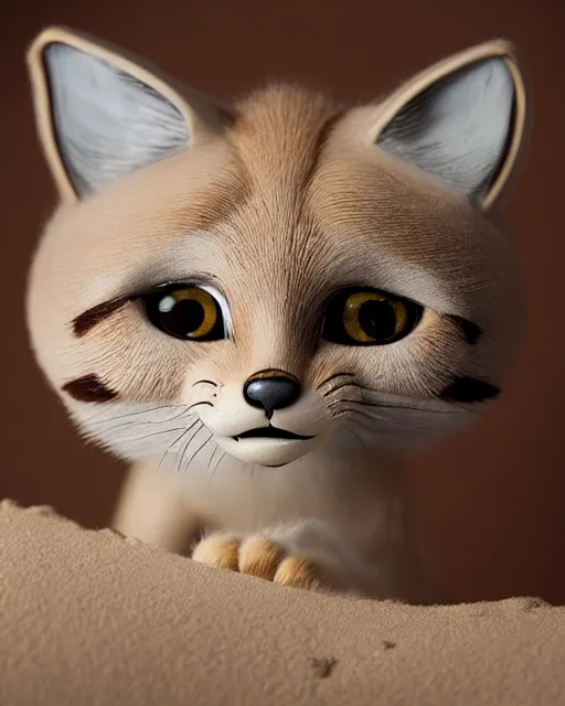 Prompt: very beautiful portrait of an extremely cute and adorable sand cat in a cozy pixar style living room, smooth, perfect face, fantasy, character design by mark ryden and craola, sharp focus, concept art, intricate detail, cinematic lighting, hyperrealistic, 5 0 mm, diorama macro photography, 8 k, nature