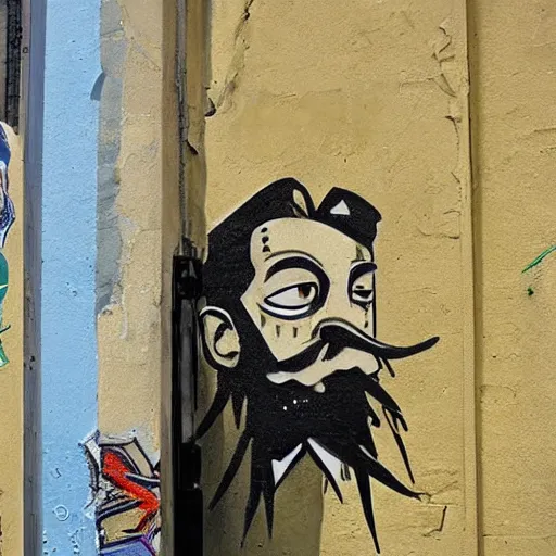 Image similar to bearded graffiti, real life, sharp focus, painted by salvador dali