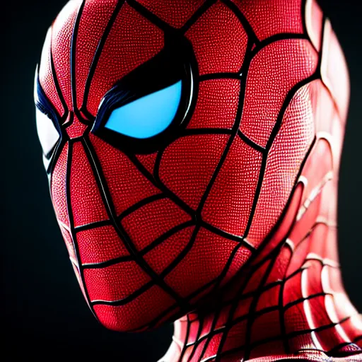 Image similar to still photo of spider - man, highly detailed, photorealistic portrait, bright studio setting, studio lighting, crisp quality and light reflections, unreal engine 5 quality render