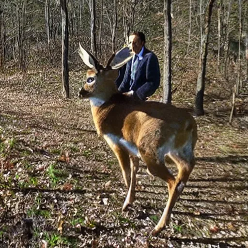 Image similar to trail cam footage of Nicolas Sarkozy on a deer, low quality video