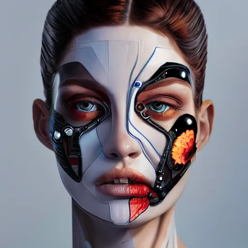 Prompt: humanoid woman cybernetic concept by sandra chevrier and irakli nadar and alexandre ferra, intricate linework, white porcelain skin