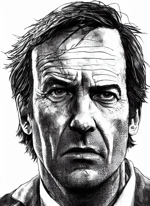 Image similar to portrait, Saul Goodman in the Last of Us universe, Bob Odenkirk, post apocalypse, Breaking Bad, watercolor, dramatic lighting, cinematic, establishing shot, extremely high detail, foto realistic, cinematic lighting, pen and ink, intricate line drawings, by Yoshitaka Amano, Ruan Jia, Kentaro Miura, Artgerm, post processed, concept art, artstation, matte painting, style by eddie mendoza, raphael lacoste, alex ross