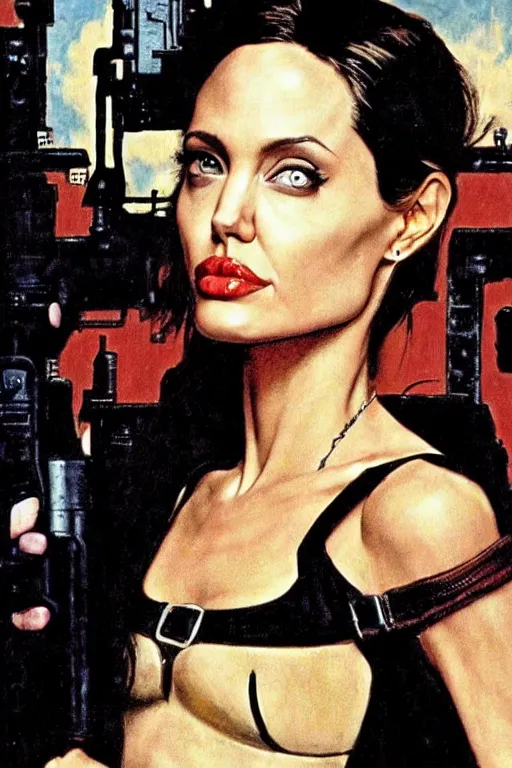 Prompt: angelina jolie in the movie hackers painted by norman rockwell