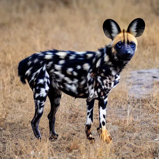 Prompt: An African wild dog wearing a sweater.