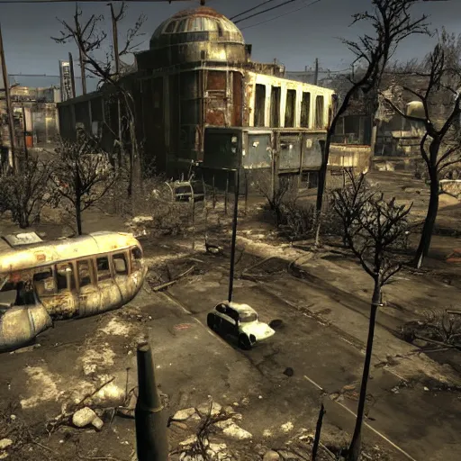 Image similar to mecca in ruins post - nuclear war in fallout 4, in game screenshot