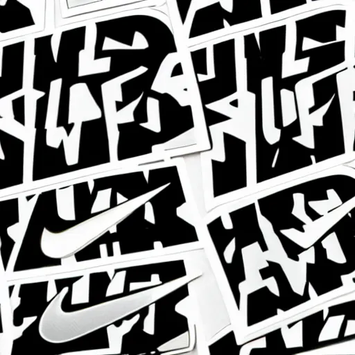 Image similar to black on white nike graphic design stickers in style of david rudnick, eric hu, y 2 k, brutalism