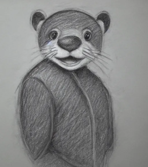 Image similar to expressive stylized master furry artist pastel pencil drawing full body portrait character study of the anthro male anthropomorphic otter fursona animal person wearing crown and cape royal western king regal intricate ornate