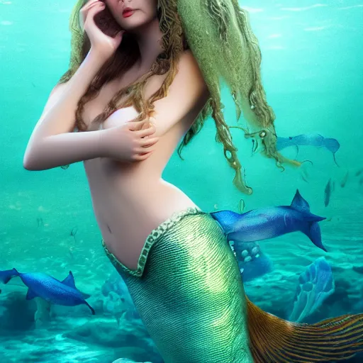 Image similar to beautiful mermaid siren, siren song, siren rock, beautiful mermaid, photoreal, 8 k resolution