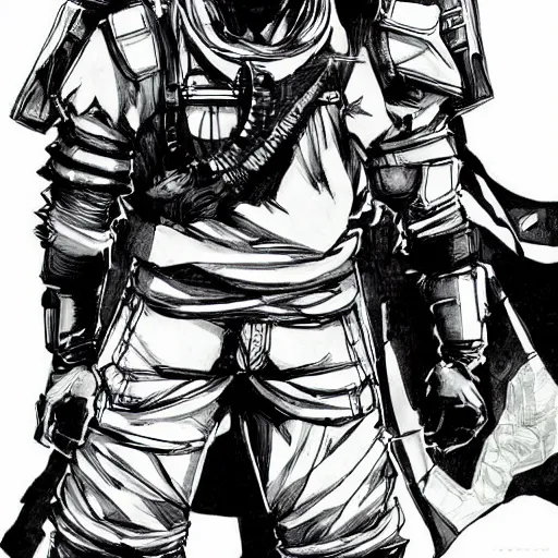 Image similar to Joseph Joestar stands on the moon, manga art, Yoji Shinkawa, Ink style