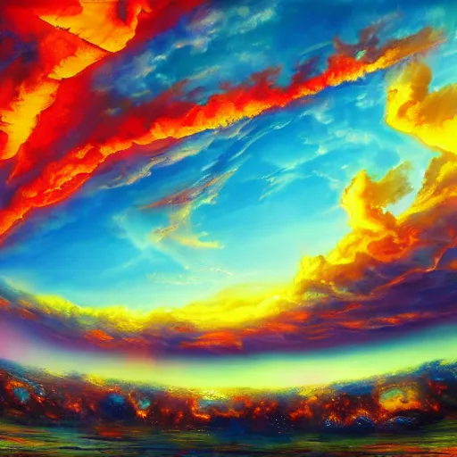 Image similar to sky fire in an alternate universe, colorful, detailed, realism, hyper-realism,