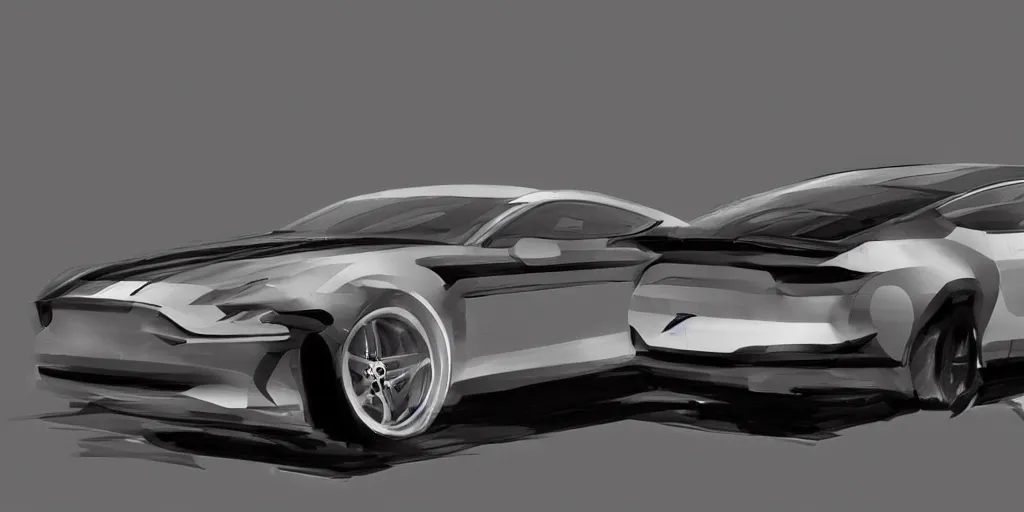 Prompt: hybrid design of Ford Mustang GT 1970 and Aston Martin 2022. No background, concept art style.