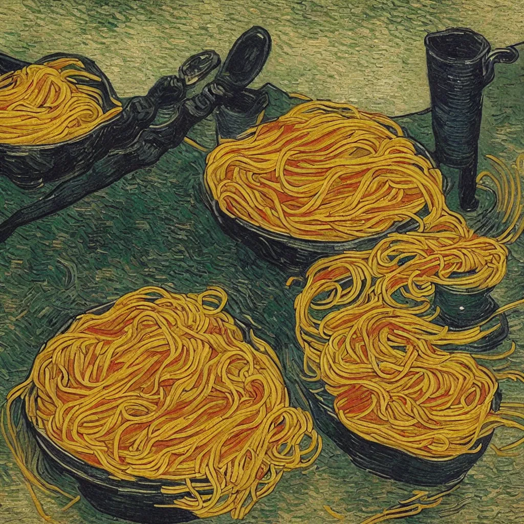 Image similar to Van Gogh eating spaghetti