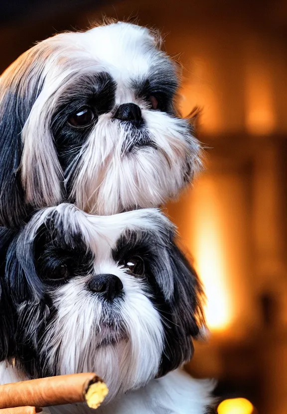 Image similar to shih tzu smoking a cigar in a jazz nightclub