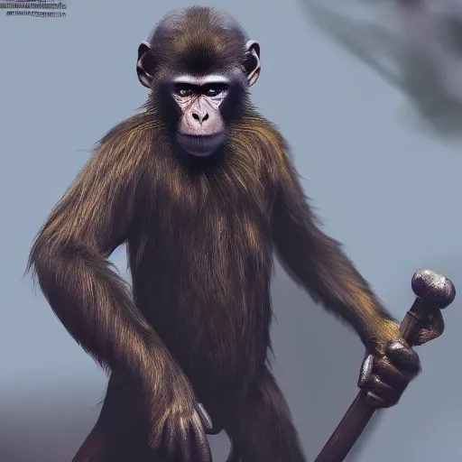 Image similar to a monkey in the style of dark souls, realistic, 8 k, unreal, trending artstation
